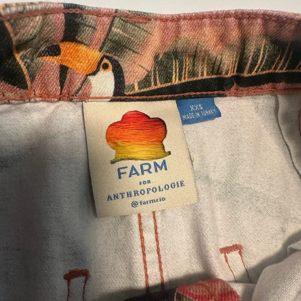 Farm Rio for Anthropologie Pink Tropical Toucan Button Front Mini Skirt XXS